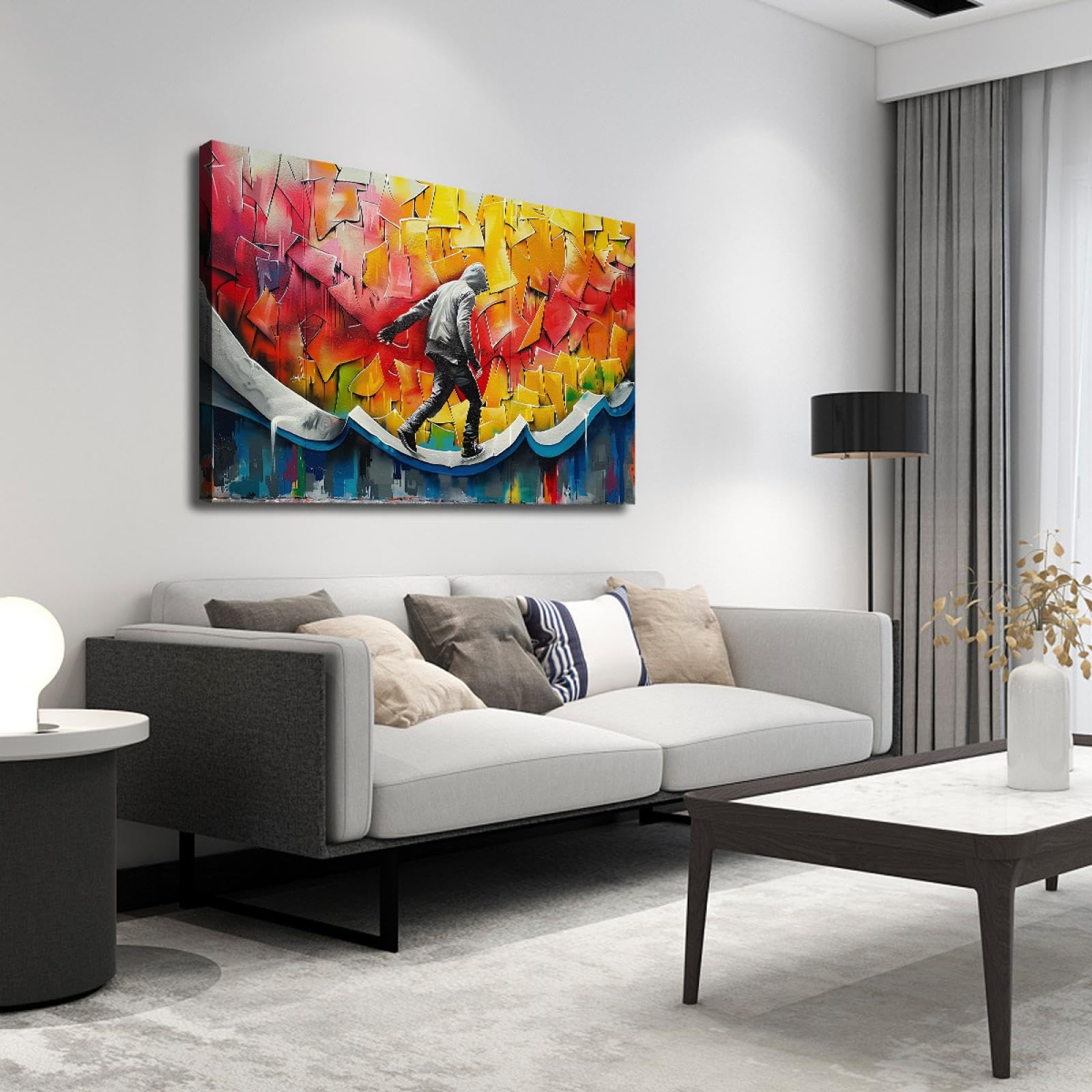 UIRINGART Hip Hop Stile Tela di Canapa Arte Della Parete Sport Tema Stampa Della Tela Decorazione Della Parete Strada Graffiti Poster Artwork per Teen Camera Da Letto 80x120cm Innerframe
