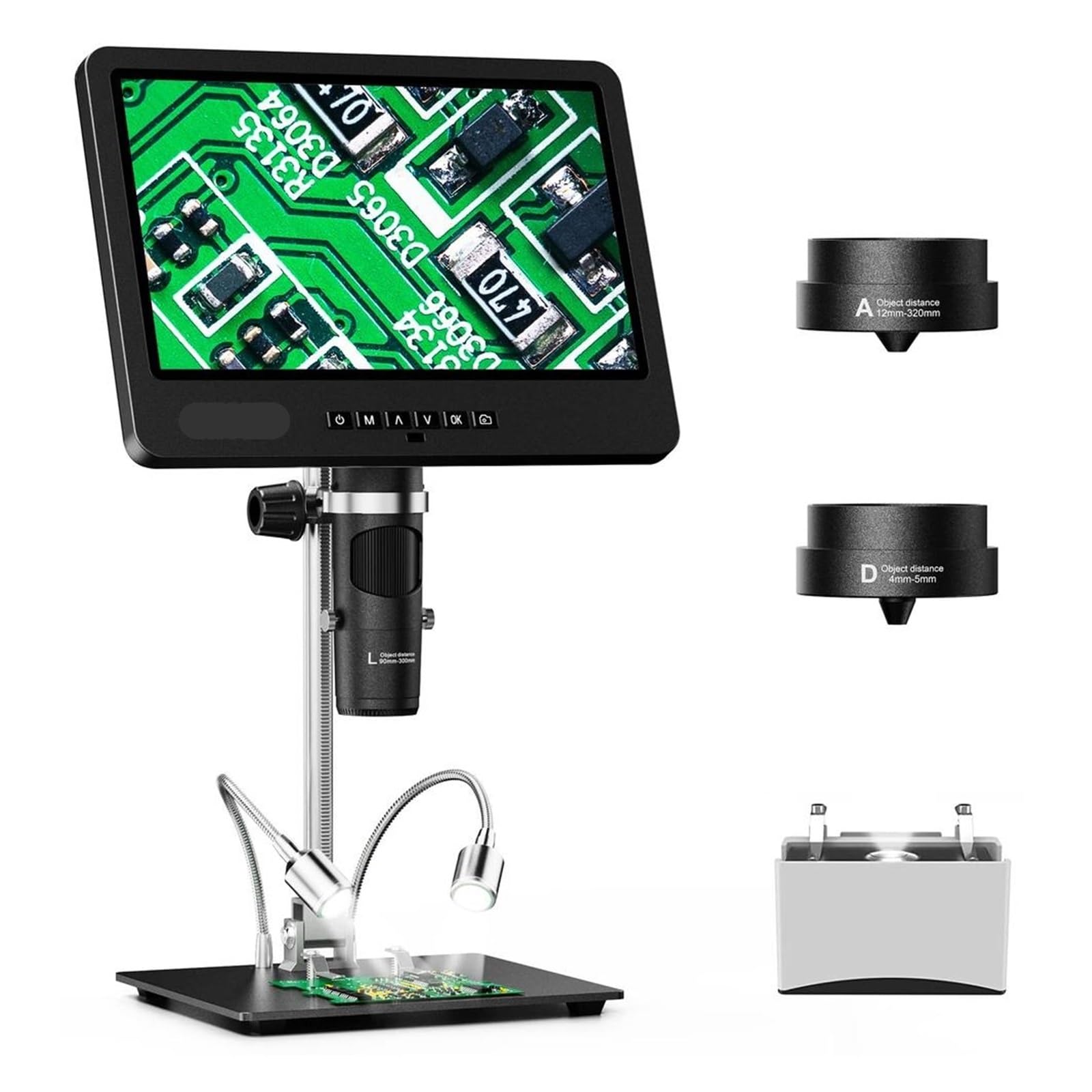 Microscopio Digital LCD 2160P 24MP 1500X con Lupa para soldar Monedas, Kit de observación biológica, Pantalla de 7 Pulgadas, inspección de Control de Calidad, 3 Lentes