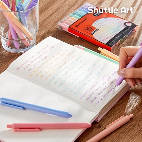 Miniatura 6 de Shuttle Art Bolígrafos de gel retráctiles de colores, 10 colores de tinta pastel, bonitos bolígrafos de 0.028 in de punta fina de secado rápido para