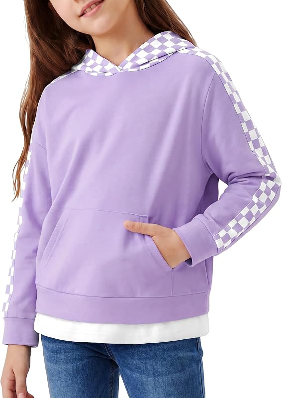 DISAUR Girls Checkered Hoodie Long Sleeve Pullover Sweatshirt Ages 4-12