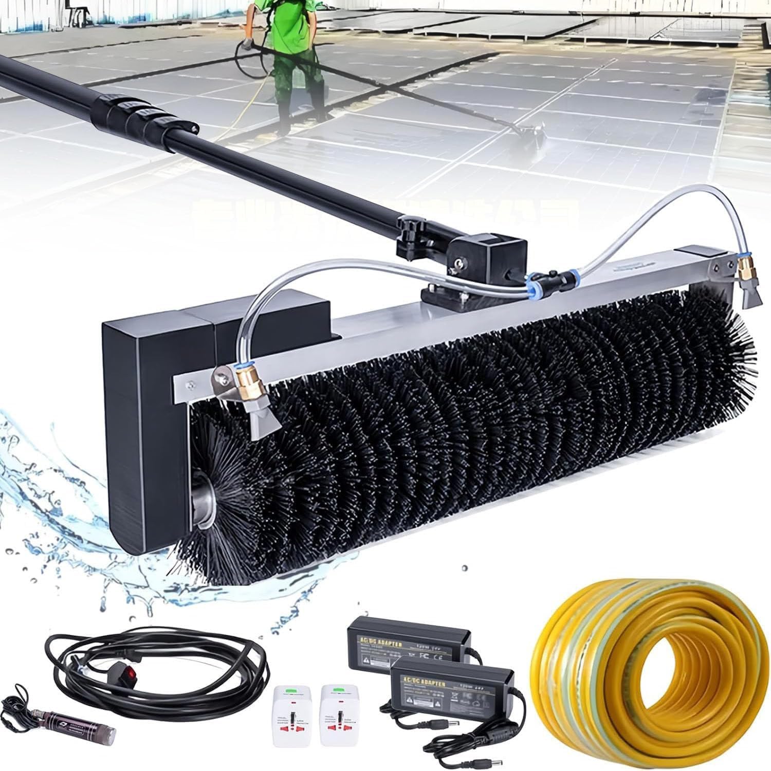 Lqqyjsm 5.5M Solar Panel Cleaning Kit, Automatic Rotary Cleaning Brush, Solar Panel/Roof Water Brush, Window Cleaner, Special Roof Water Brush For Cleaning Stubborn Bird Droppings -Lithiumversion