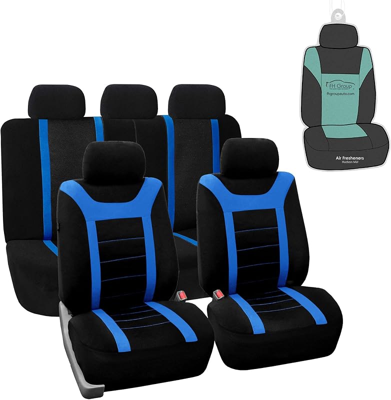 FH Group Car Seat Covers Combo Sports Full Set Blue Accessories Van Seat Covers, Airbag and Split Rear Car Seat Cover Universal Fit Interior Car Seat Protector Trucks SUV Car Automotive Seat Covers