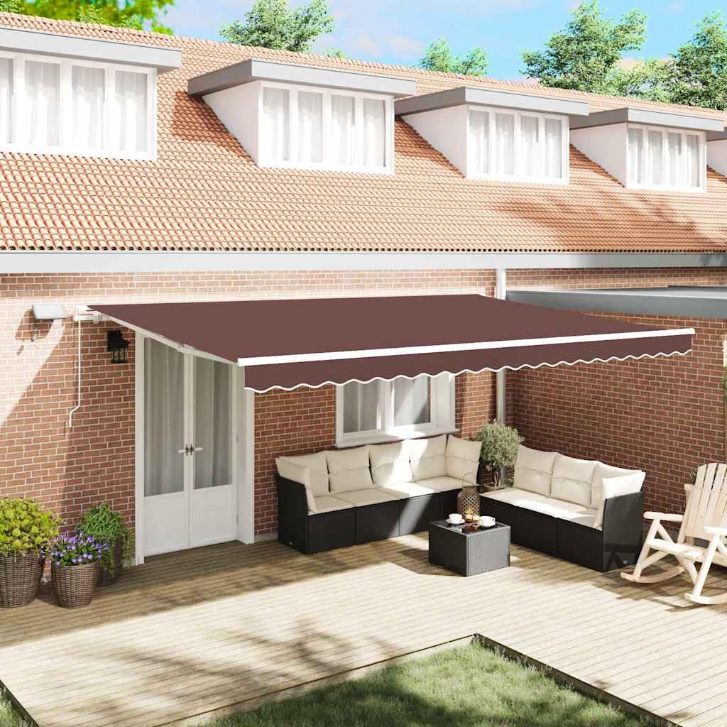 Manuelle Markise mit LED-Beleuchtung in Braun 500x300 cm, UV-beständiger Sonnenschutz für Terrasse und Balkon Dieser manuell bedienbare Kurbelmarkise in den Maßen 500x300 cm