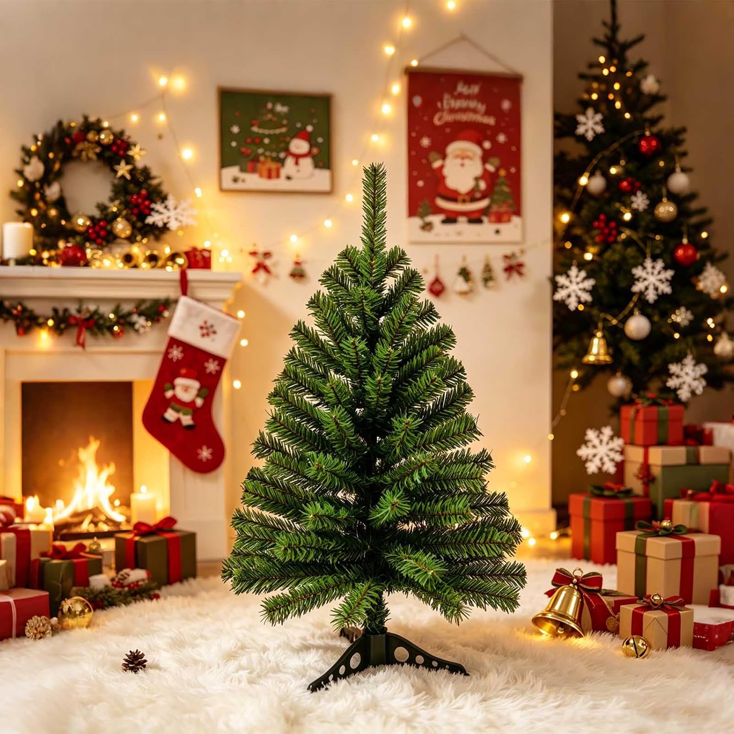3FT Small Christmas Tree – Premium Mini Xmas Artificial Trees for Home, Tabletop, Office, Apartment, Indoor Holiday Decorations, Easy-Assembly Metal Hinges & Foldable Base (Dark Green)