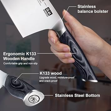 SHAN ZU 7 Inch Chef Knife, Sharp Meat Cleaver Knife Vegetable Chopper Professional Japanese High Carbon Stainless Steel Kitchen Chopping Knife with K133 Wood Handle, Black Tortoise Genbu Series