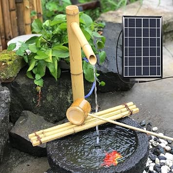 Solar Bamboo Fountain,Bamboo Accents Japanese Water Fountain, Outdoor Landscaping Water Circulation System, Zen Garden Decor,27.5In 27.5In