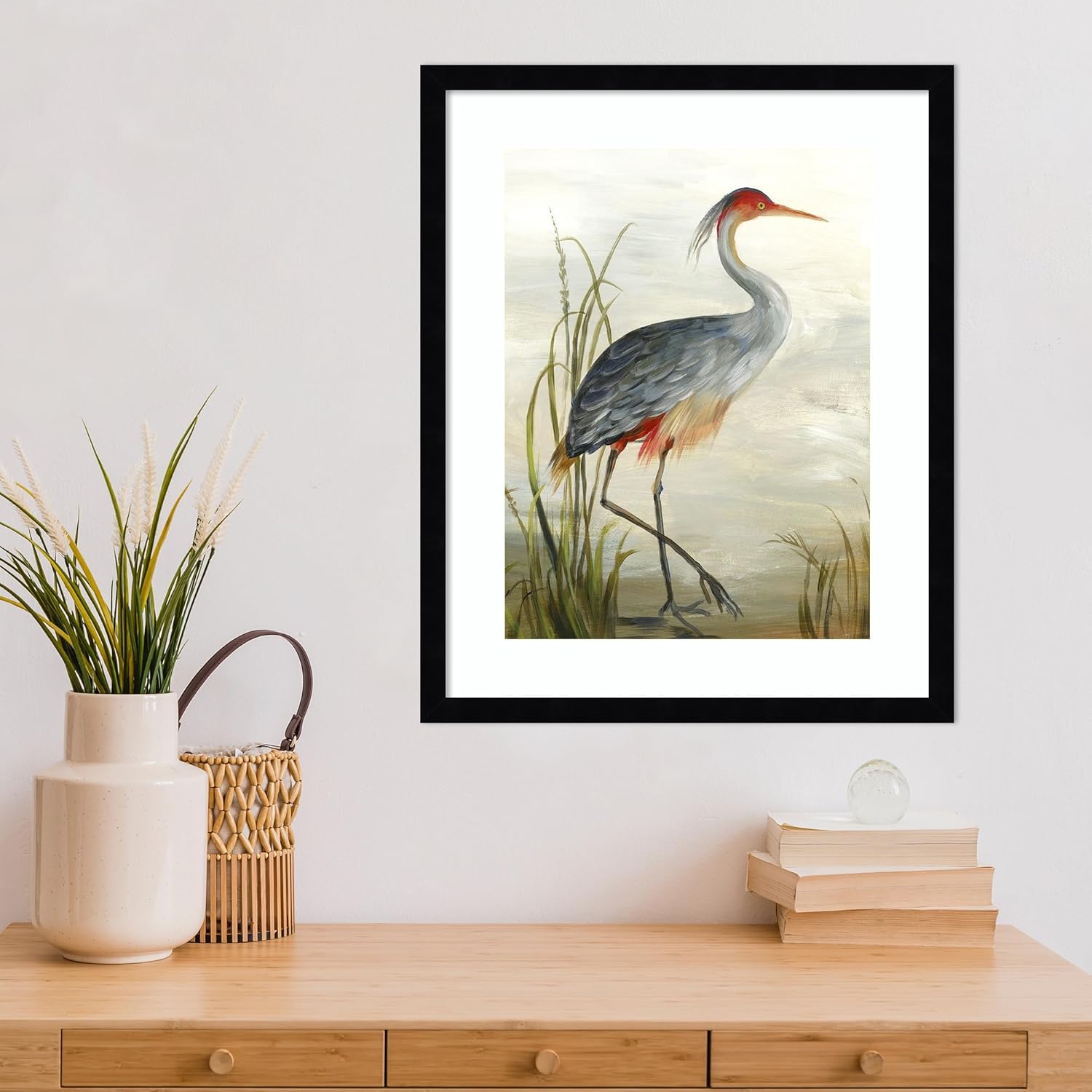 Amanti Art Framed Wall Art Print 21x17 Grey Heron by Aimee Wilson, Animals Wall Art, Rustic Farmhouse Decor, Small Poster Painting Artwork for Living Room, Bedroom, Bathroom, Kitchen, Office or