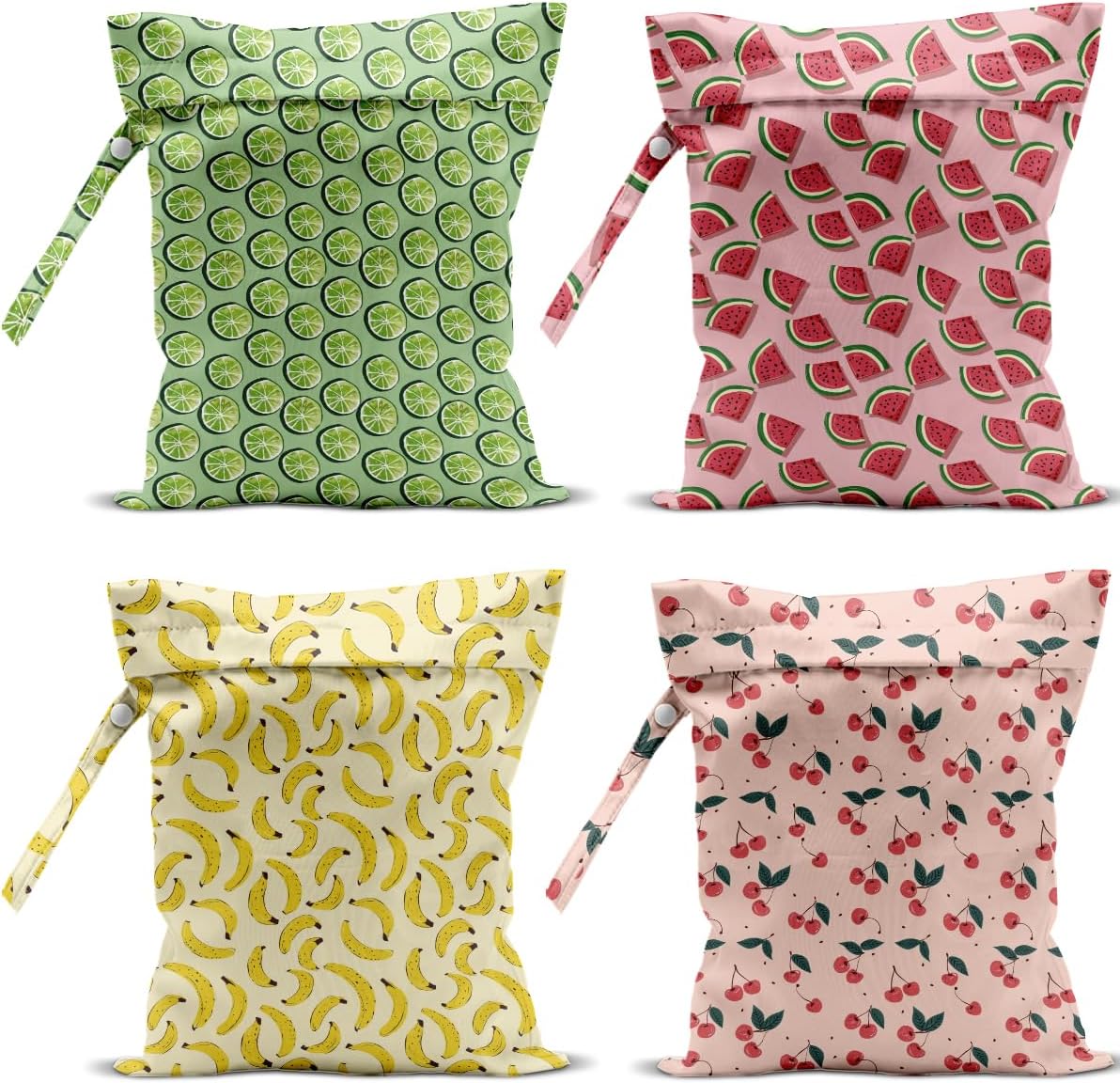 4 Pack Cute Fruit Wet Bag Waterproof Washable Reusable Wet Dry Bag for Swimsuit Dirty Clothes Cloth Diaper Travel Beach Pool Yoga Gym Toiletries Travel Beach Essentials Watermelon Cherry