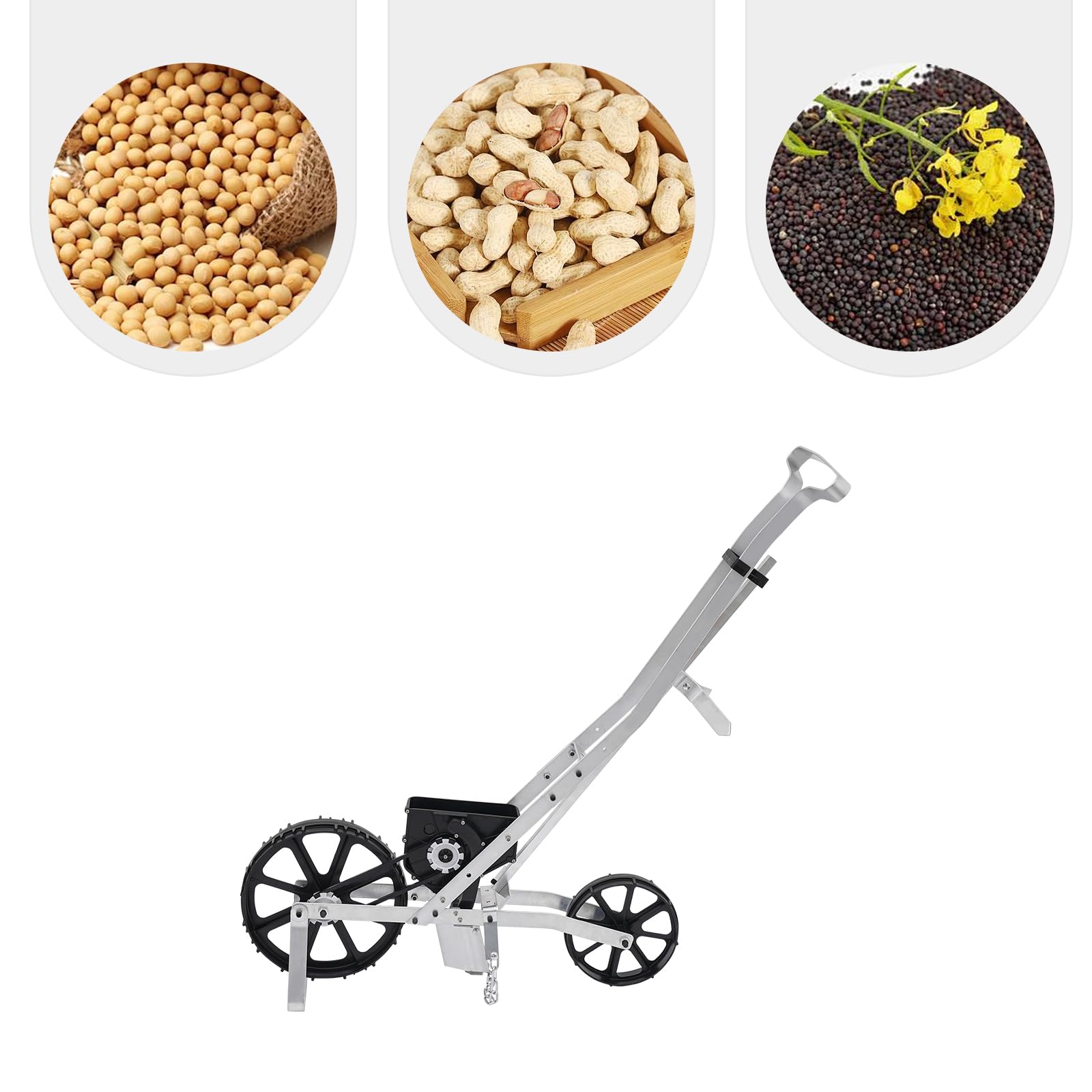 Sembradora manual de aluminio, colador de tambor de guisante, para fertilizante de guisantes con ruedas, fertilizante para césped, adecuado para patios, campos