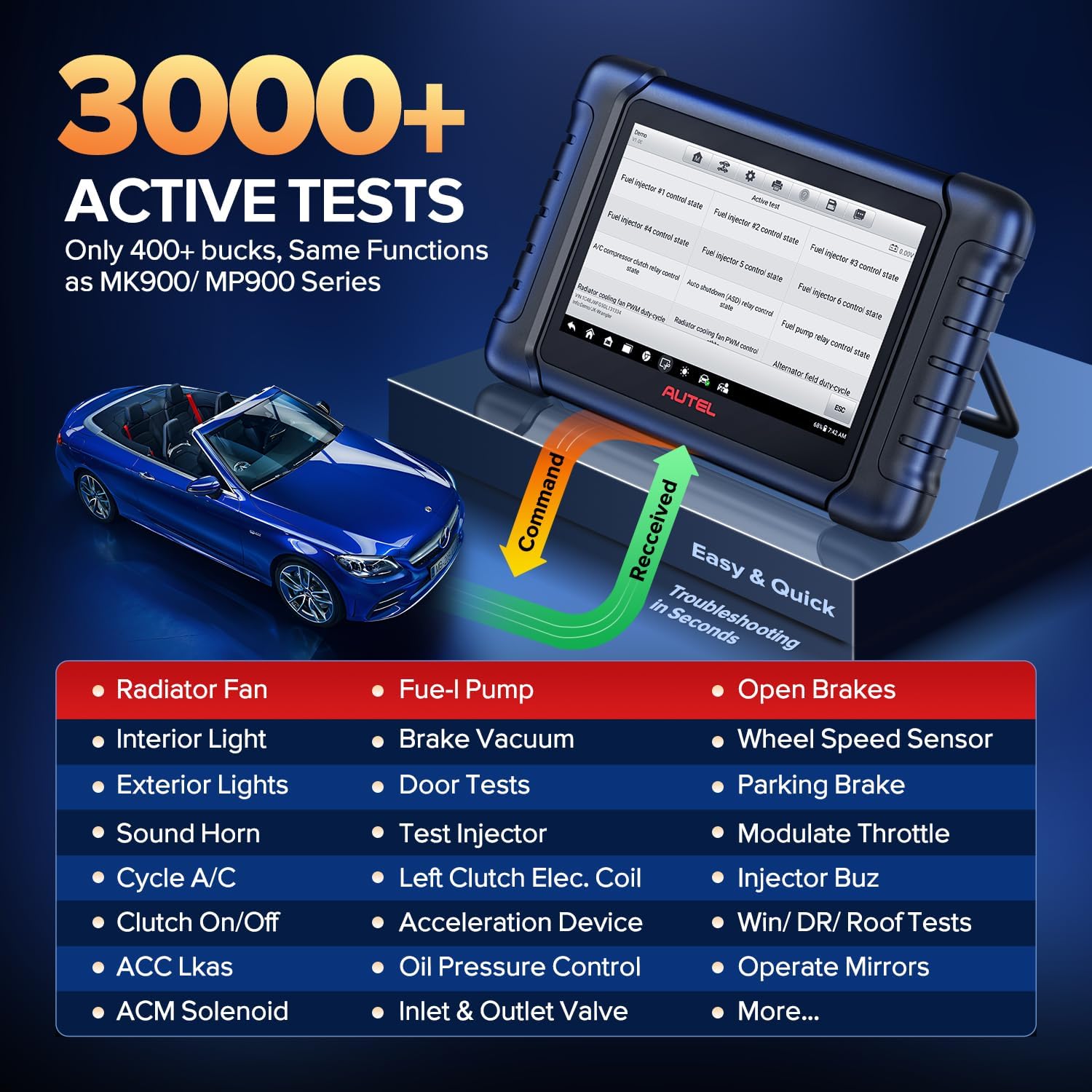 Autel MaxiCheck MX808S Skaner diagnostyczny do samochodów: 2026 Najnowszy w porównaniu z MK808S MK808BT Pro, skan bi-dyrekcyjny jak MK900 MX900 MK900BT, 3K+ aktywnych testów, 28+ resetów, wszystkie