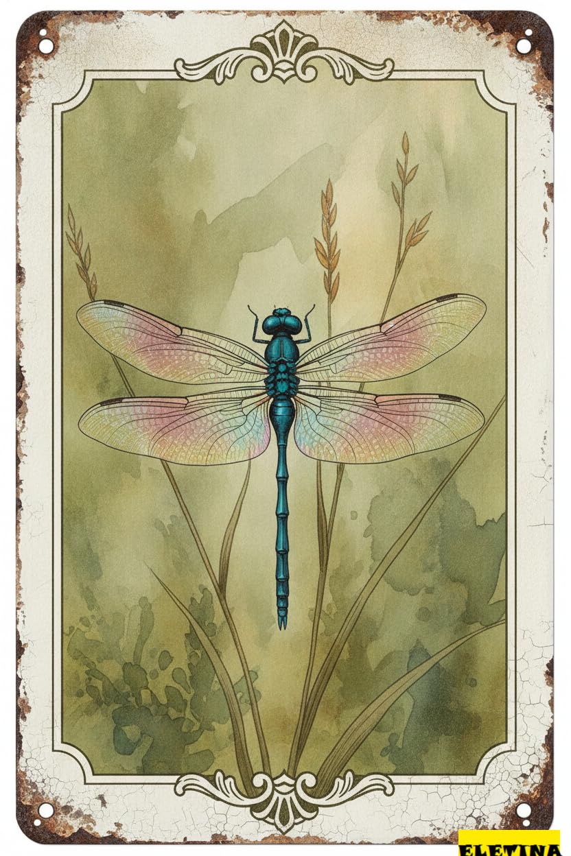Personalized Sign for Man Cave Dragonfly Garden Decor Watercolor Dragonfly Metal Tin Vintage Wall Art Home Decor Patio Garden Outdoor & Indoor Nature Inspired 8x12in Private Property Decorative