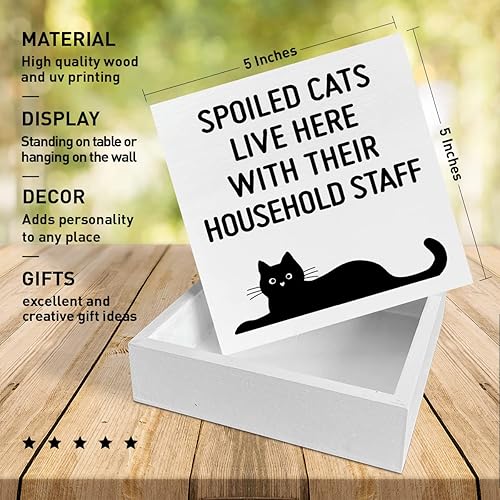 Miniatura 7 de Cartel de madera para decoración de escritorio con diseño de gato, diseño de gato divertido para el hogar, dormitorio, oficina, amantes de los