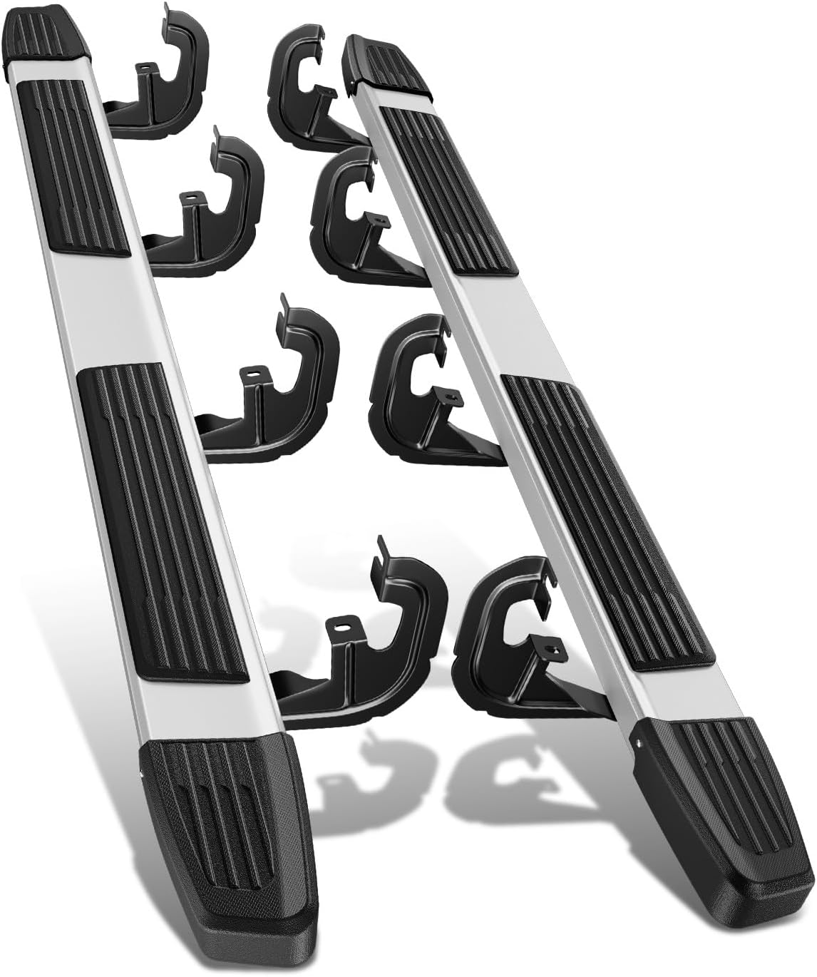 DNA MOTORING 6" Running Boards Compatible with 19-24 Silverado Sierra 1500 Crew Cab, Silver Black Aluminum Side Step Bars, STEPB-ZTL-8109-AL