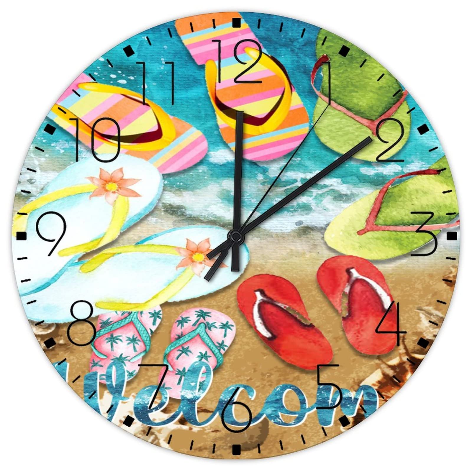 Horloge murale bois 30cm sans tic-tac bleu vert pour décoration salle d'étude