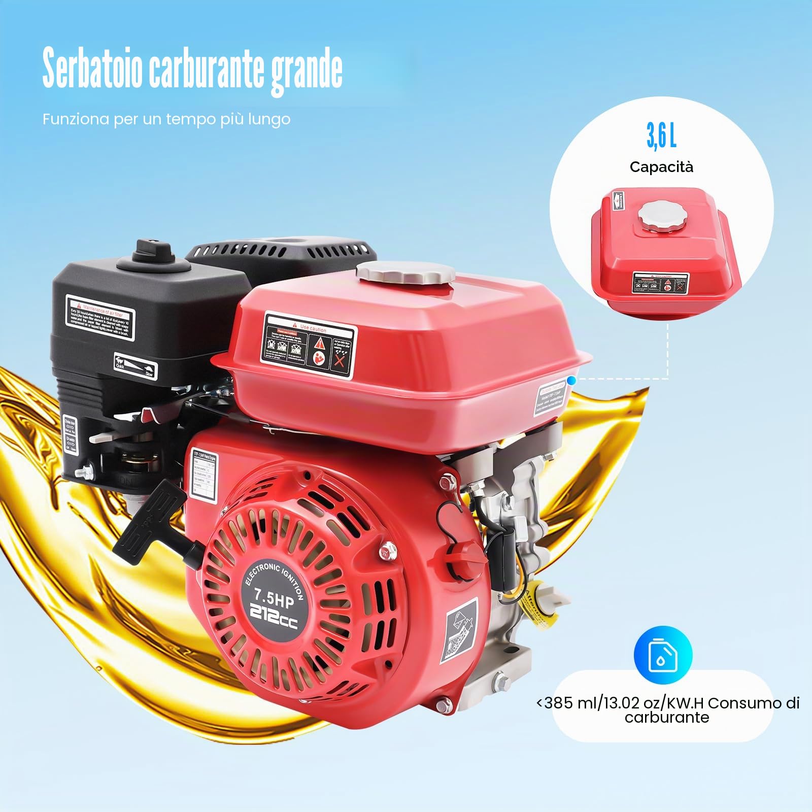 MINRS 212 cc, motore a benzina a 4 tempi, 1 cilindro, generatore Go-Kart 20 mm, 7,5 Hp, potenza di funzionamento di 4000 Watt
