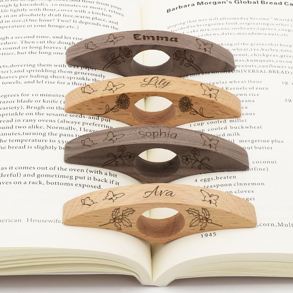 FIDHOW 2 Pack Personalised Wooden Thumb Page Holder, Custom Name Finger Book Page Holders, Colour & Font Options, Reading Accessories for Book Lovers
