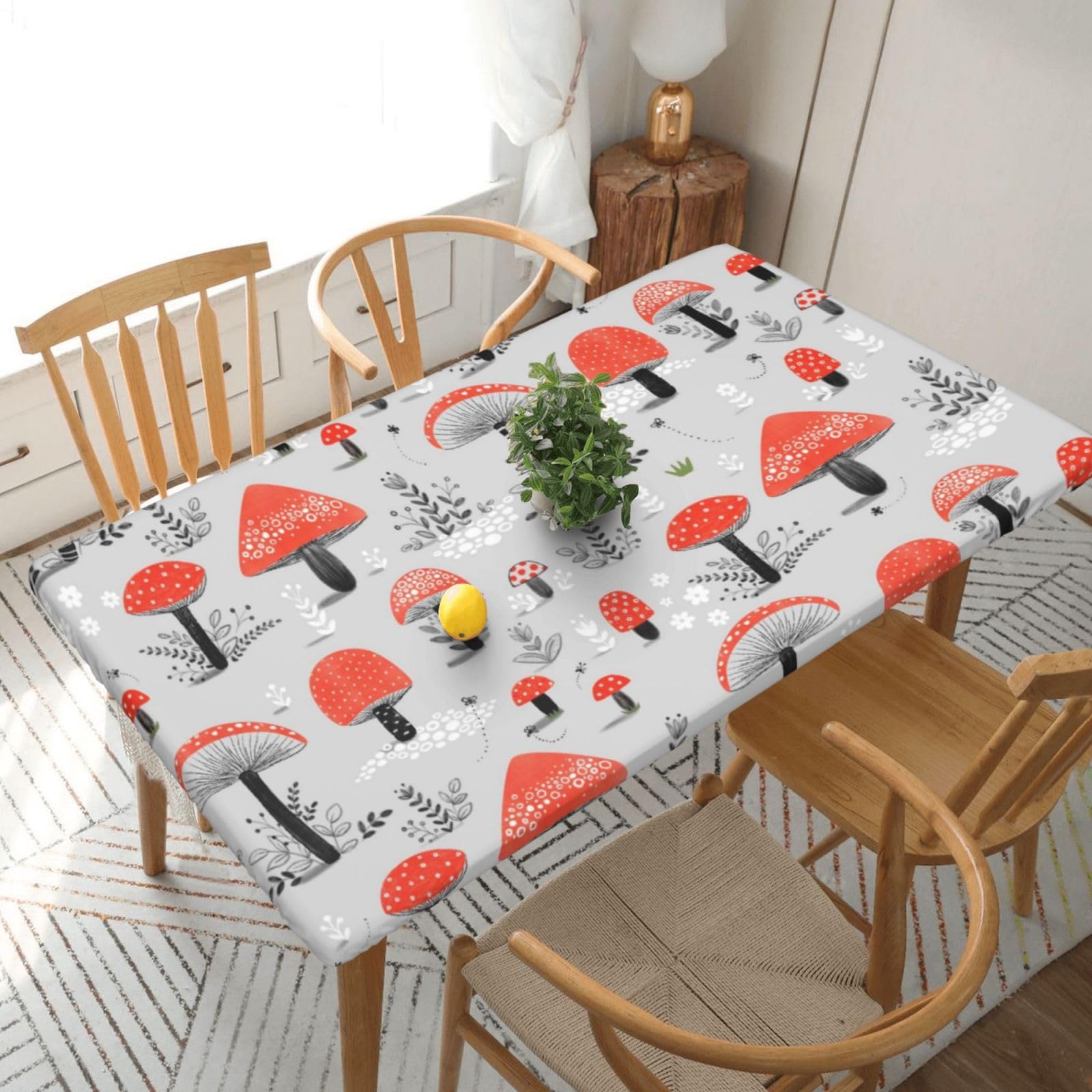 BNVSADC Cartoon Mushrooms Printed 5FT Tablecloth Polyester Kitchen Water Resistant Table Cloth Dining Table Decoration Table Covers, 152x76 CM