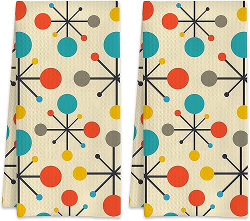 Miniatura 15 de Juego de 2 toallas de cocina abstractas bohemias florales de los años 70, toallas de mano de secado rápido para cocina, regalos para mujeres y