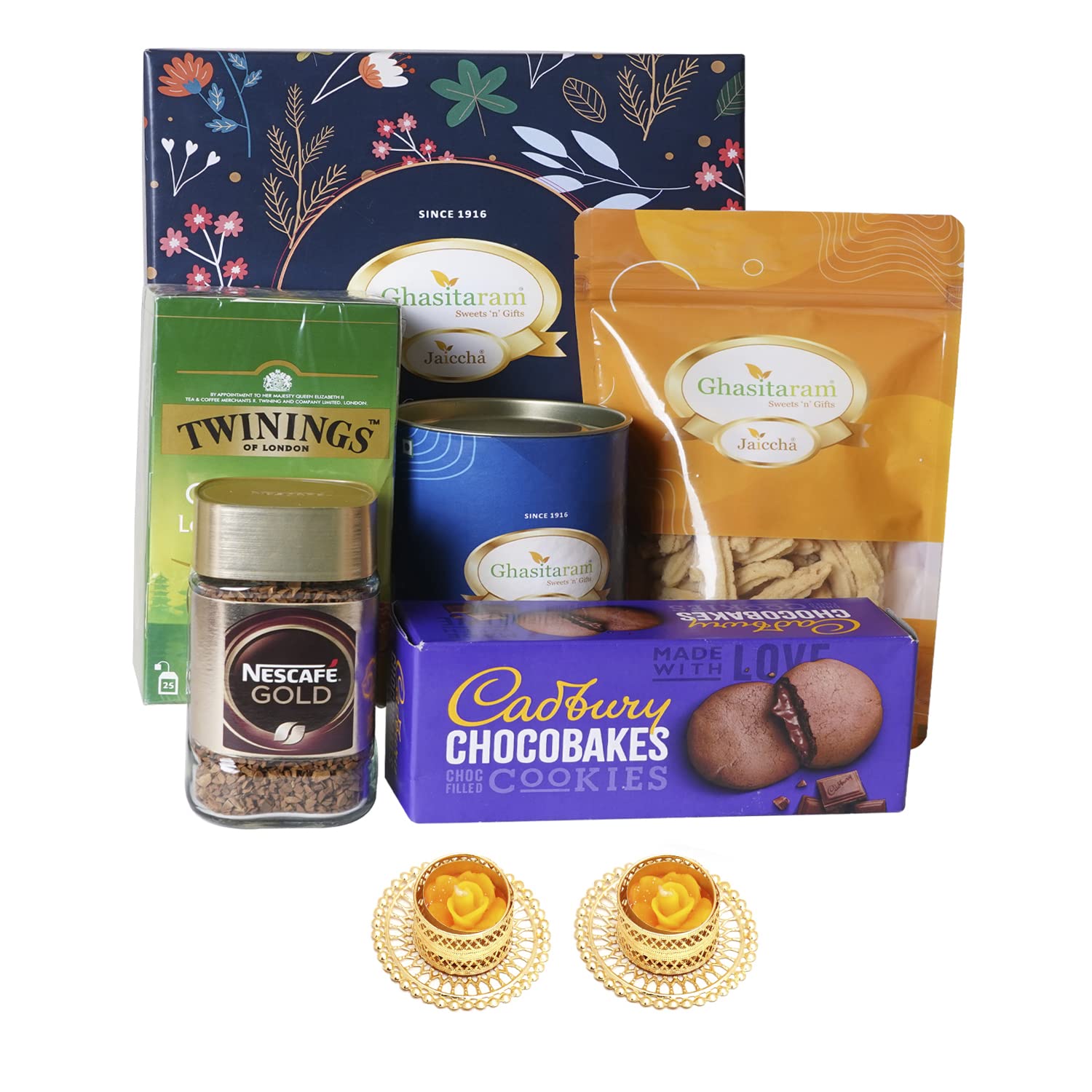 Ghasitaram Gifts Jaiccha Ghasitaram Tea Coffee Hamper Box with 2 T-Lights |Gift Hamper| Diwali Gift Hamper|Food Hampers|Gourmet Hampers|-image-2