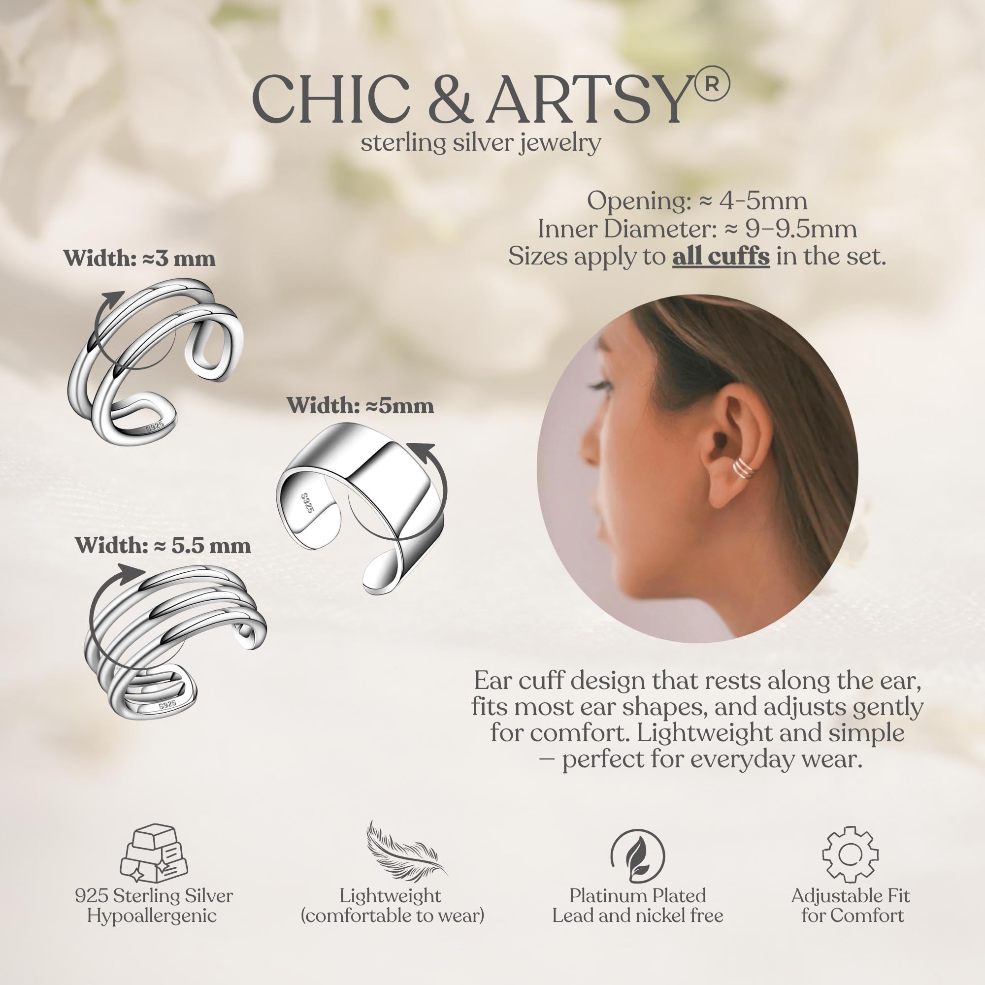 CHIC & ARTSY Cuff Earrings 925 Sterling Silver Ear Cuff Earrings Non-Piercing Fake Helix Cartilage Cuff Earrings Various Styles Conch Ear Cuffs Fine Jewelry for Women Man