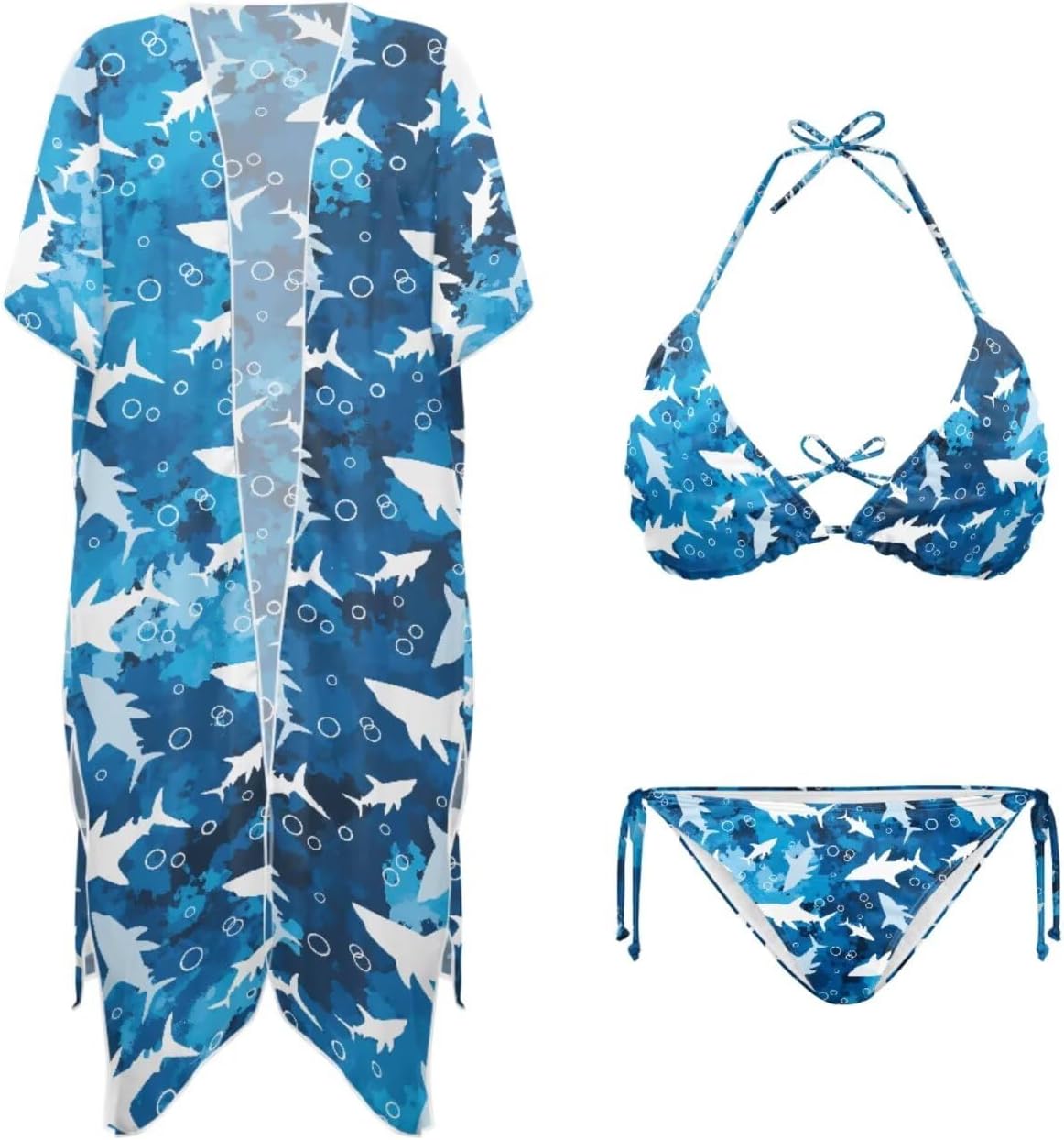 Xpyiqun Women Bikini Sets Swimsuits with Cover Up 3 Piece Halter Triangle Tie Side Bathing Suit Matching Kimono Cardigan