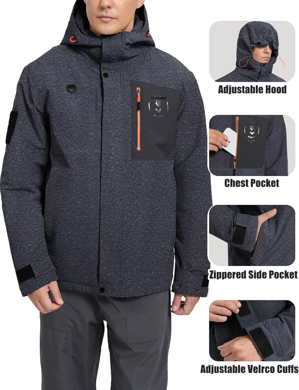 BANTREK Men’s Winter Jacket Waterproof Ski Snow Coat Windproof Snowboard Hooded Raincoats with Warm Graphene lining