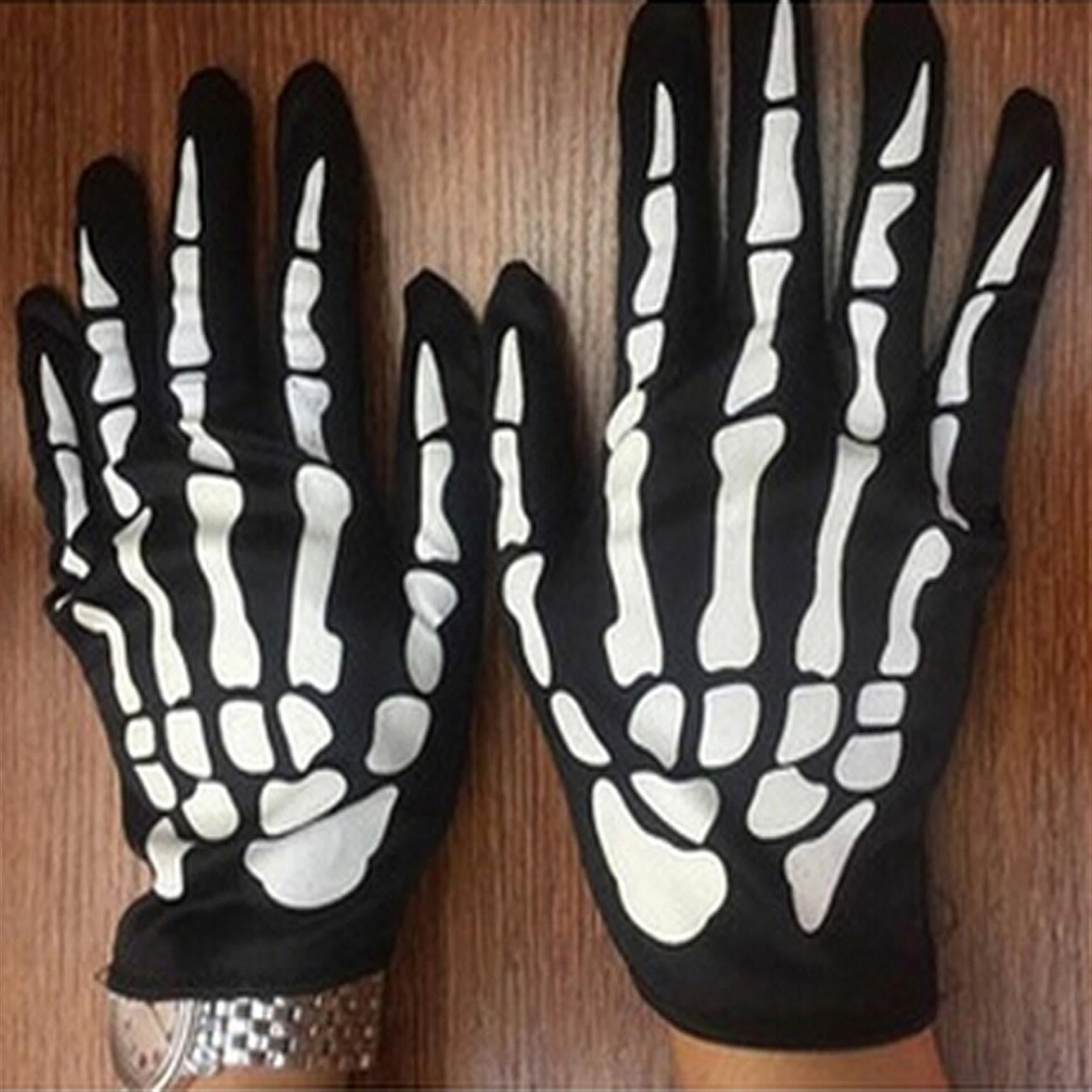 DAMAJI Halloween Gloves,Full Finger Skeleton Pattern Gloves Cosplay Party Halloween Costumes Accessories,1 Pair