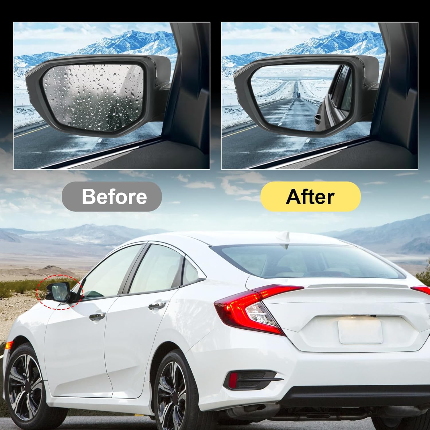 Door Mirror Left Driver Side Replacement For Honda Civic LX SE Sport 2016-2021, Replace HO1320283 Black 3Pins