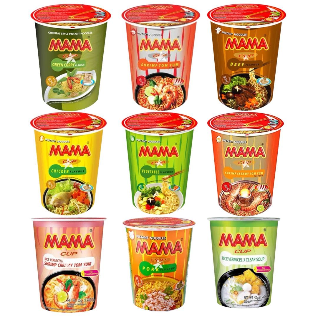 MAMA Thai Instant Cup Noodles Rice Vermicelli Pot Ramen Assorted Box by Starry Mart (Pack of 5)