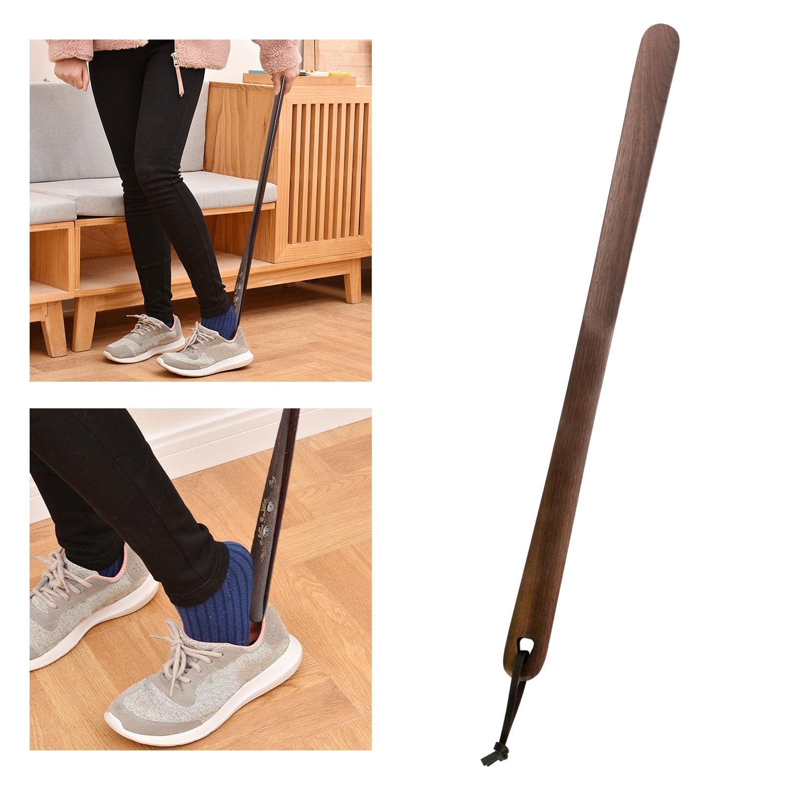 Chaussure Chausse- Manche Bois Cuillère Chaussures Aide Pratique à Suspendre Adapté Hommes Femmes Personnes Âgées Enfants Environnement Famil, Noyer Noir 60cm