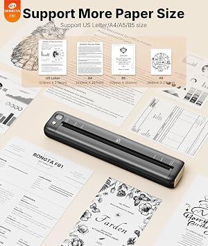 Rongta Portable Printer, Bluetooth Inkless Thermal Printer Wireless for Travel, Compatible with Android iOS Phone & Laptop, Supports 8.5 X 11 US Letter for Office, Home, Car, F81 (Gray)