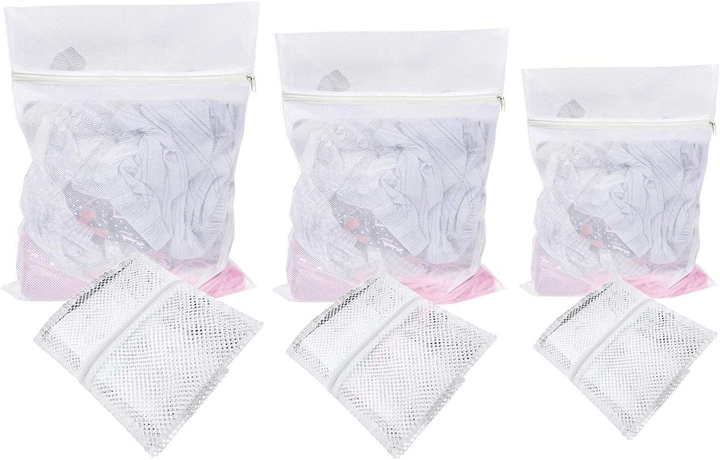 TANEL Fine Mesh Zipped Clothes Laundry Bag - Strong, Large, Reusable, Laundry Bags - Wash Bag for Laundry, Pack of 6 - 2 Small, 2 Medium and 2 Large