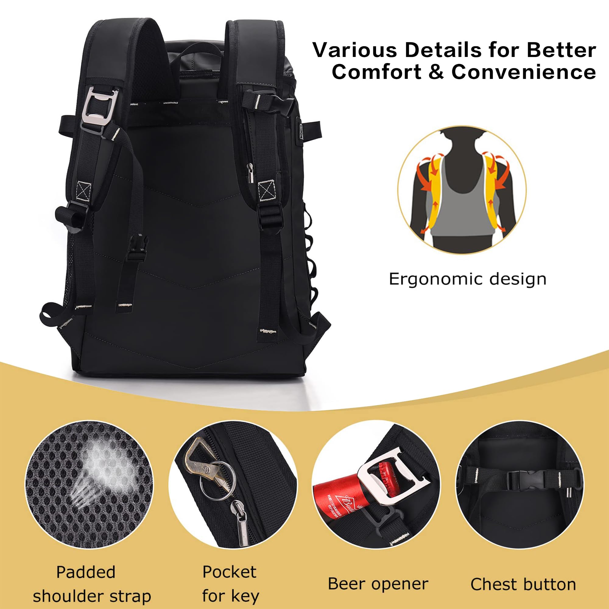 Upeelife Sac a Dos Isotherme, 30L Grand Sac Glacière Imperméable, Sac à Dos Pique Nique Étanche pour Homme & Femme