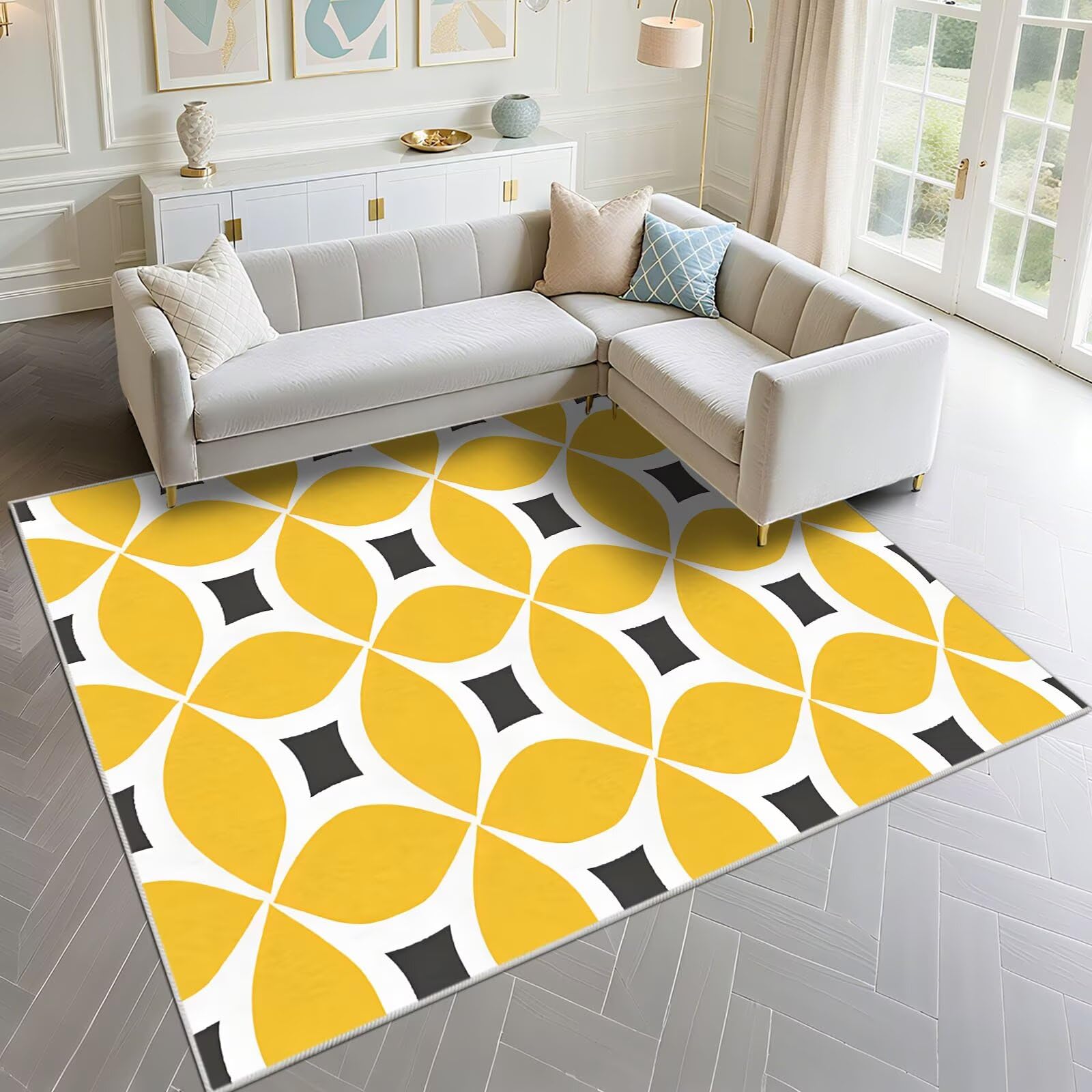 Tapis jaune motif géométrique moderne 70x100 pour chambre adolescent salon