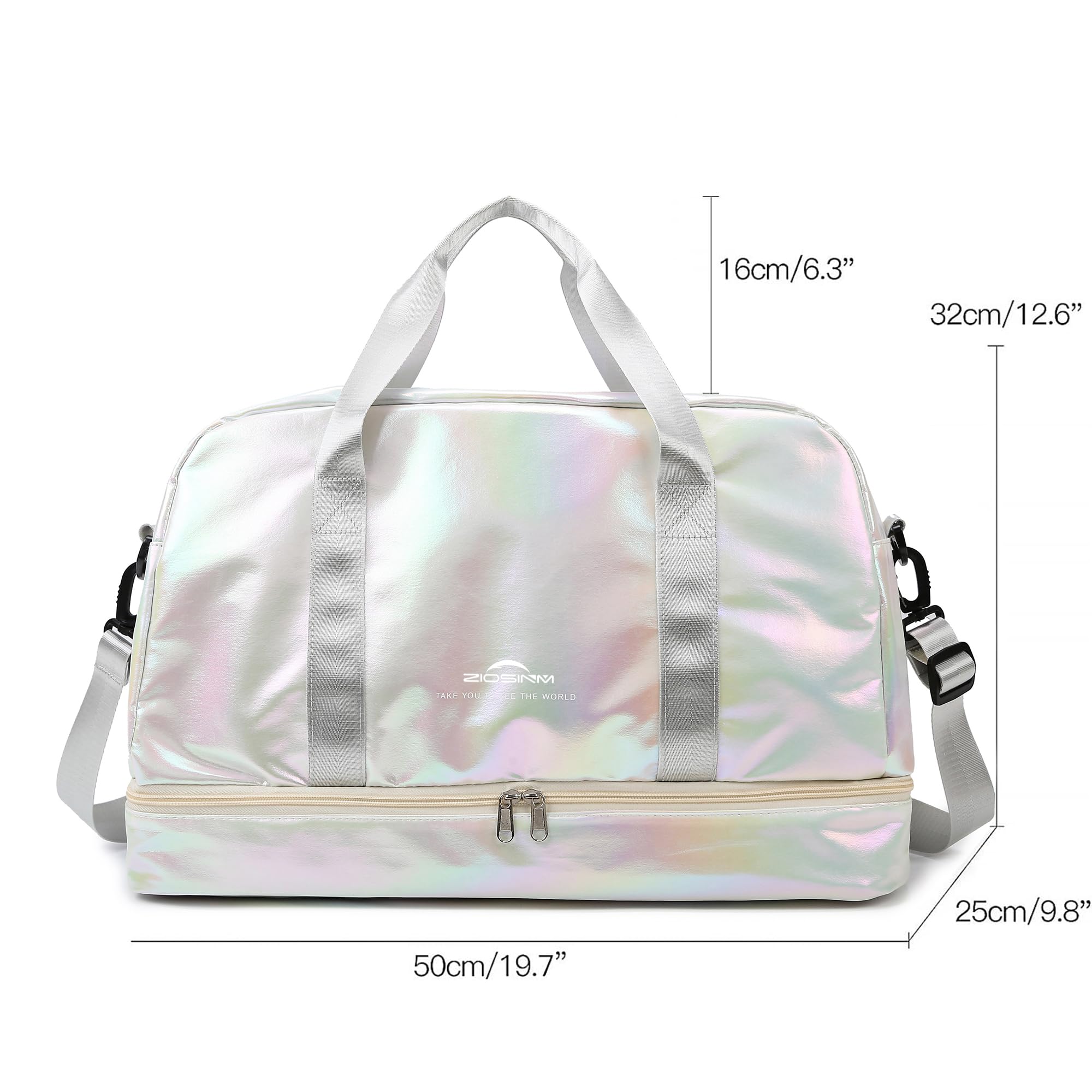 ZIOSINM Borsone da Viaggio Donna con Scomparto per Scarpe, 40L Borsone Palestra Donna Impermeabile Elegante con Scomparto Umido, Borsa da Viaggio, Borsa Parto Ospedale Mamma (Bianco)