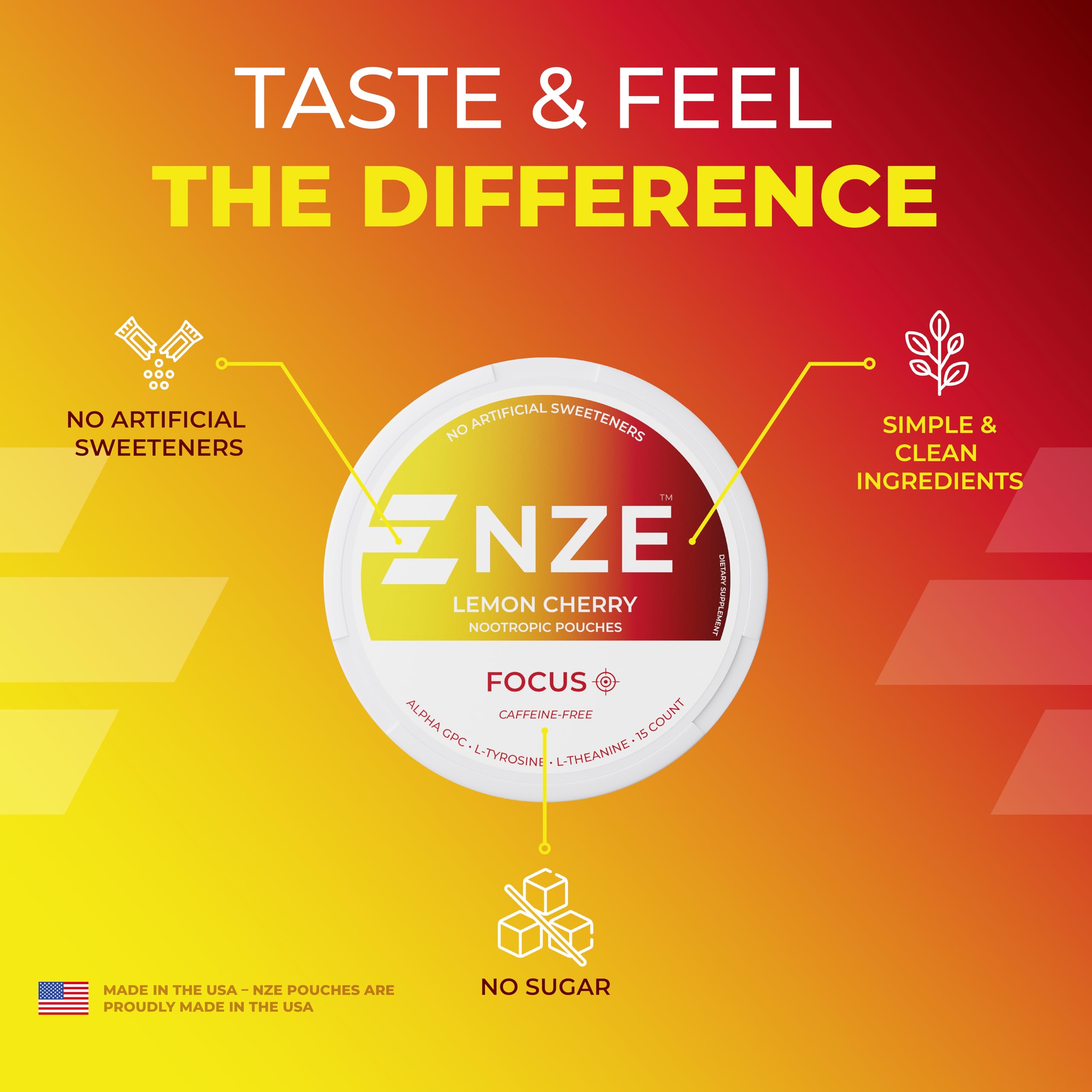 NZE Caffeine Free Nootropic Pouches (Lemon Cherry) - Nootropic Pouches with Alpha GPC, L-Tyrosine & L-Theanine - No Sugar or Artificial Sweeteners - 15 Pouches Per Can - 5 Pack — Amazon image 7