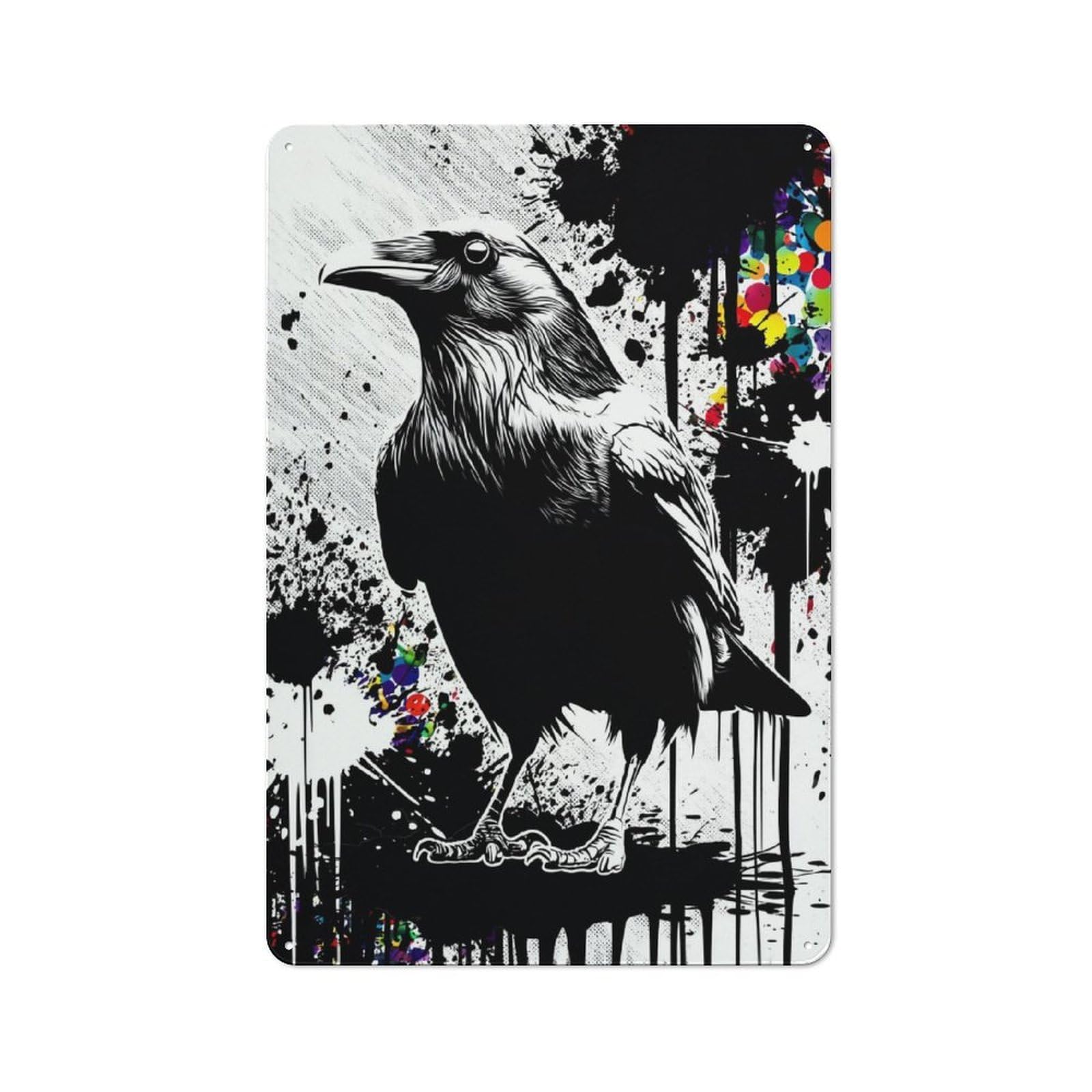 Junmoney Artistic Raven With Colorful Splash Decorative Tin Plaque With Design 30X20cm, Classic Novelty Wall Art For Flat, Dorm Room, Lounge Or Cafe