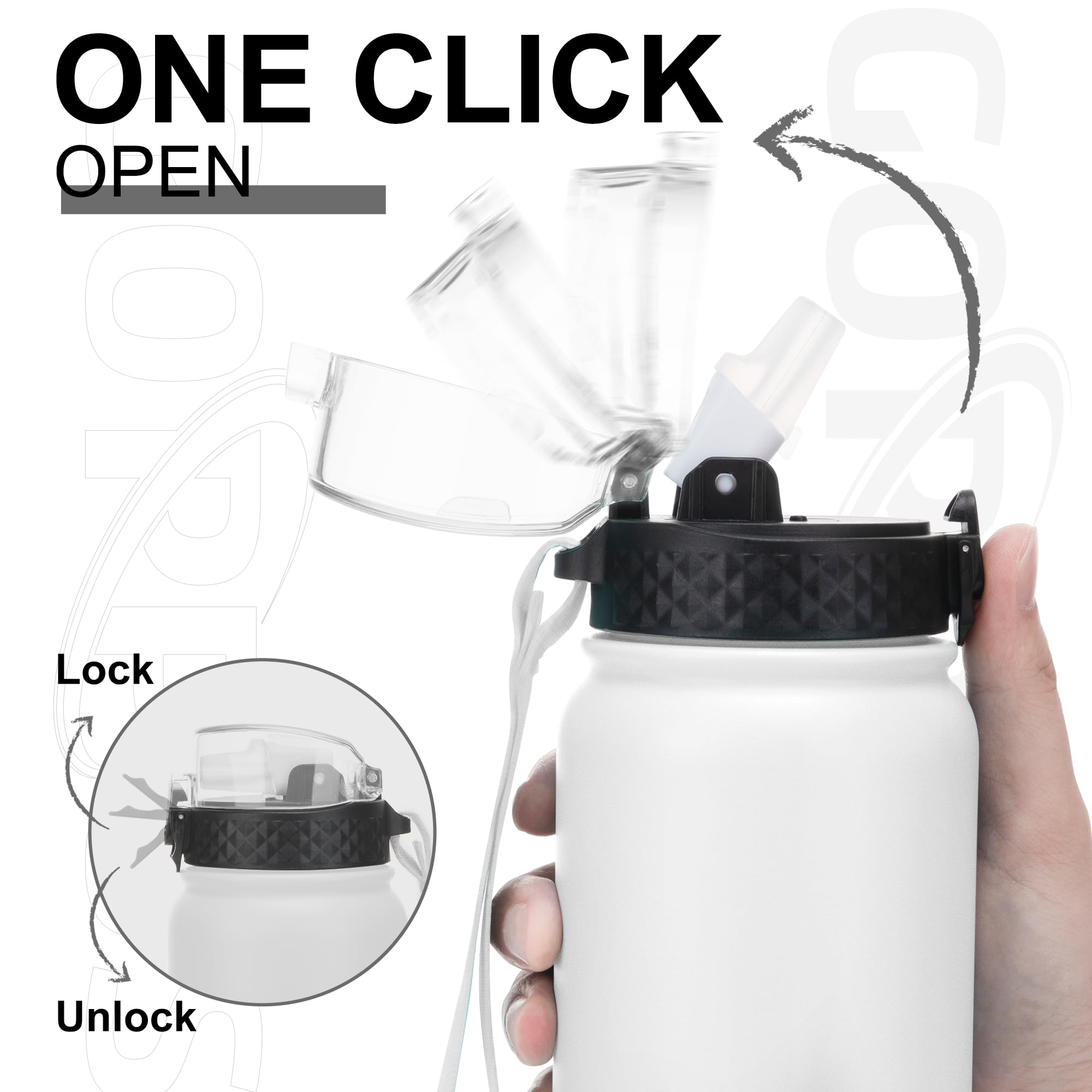 GOPPUS 1L/32oz Stainless Water Bottle with Straw Double Wall Insulated Bottles with Strap Reusable Vacuum Thermal Flask Leakproof Keep Cold Drinks Bottles with Flip Top Lid for Gym Men Women BPA Free - Image 2