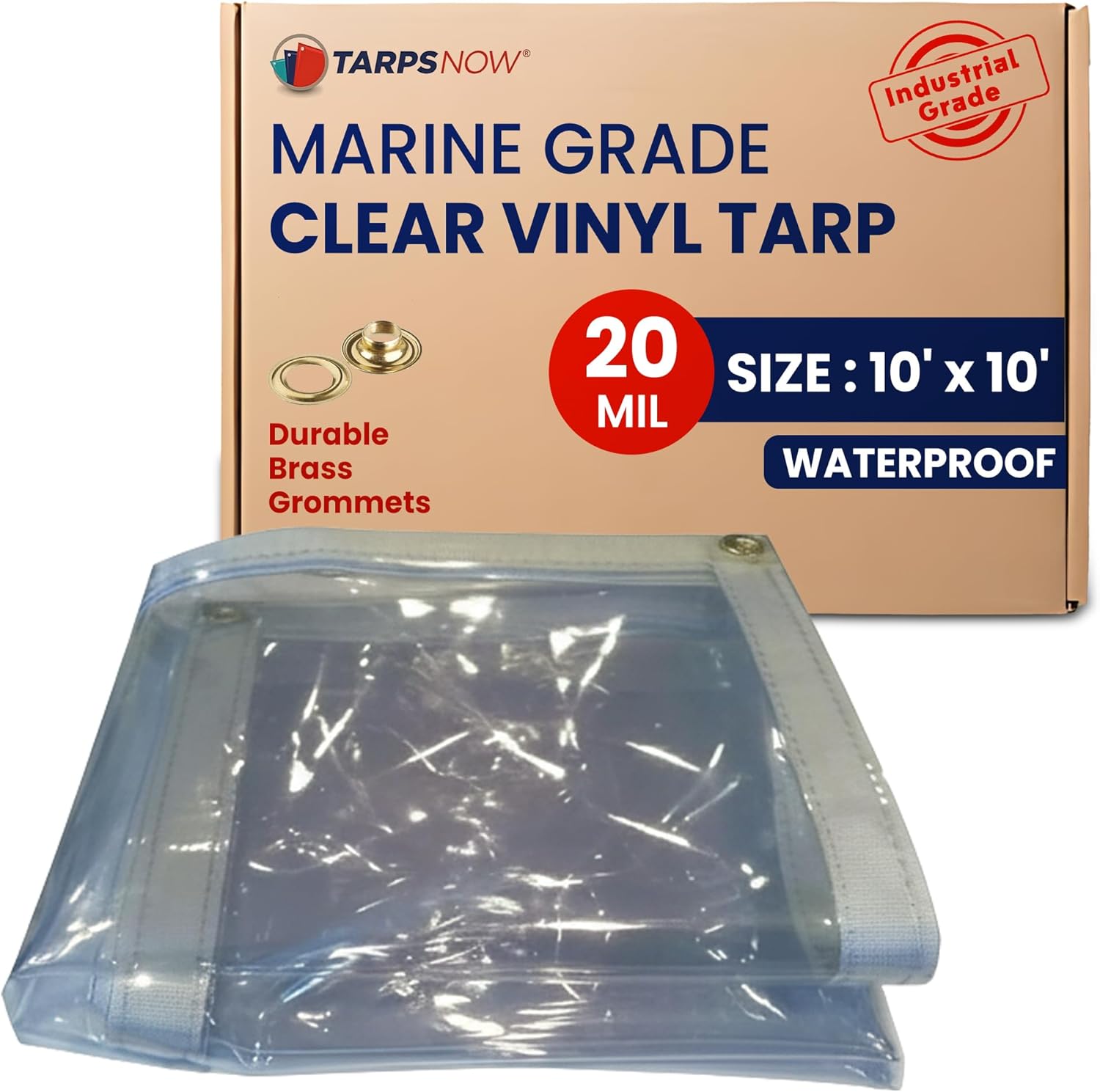 Tarps Now Marine Grade Clear Vinyl Tarp 20 Mil Heavy Duty Waterproof Clear Tarp for Patio, Porch Enclosure, Outdoor Winter Protection - 18 oz Transparent Tarpaulin (6' x 10')