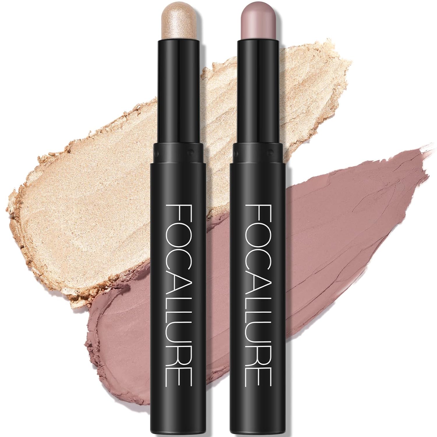 FOCALLURE 2 Pcs Cream Eyeshadow Stick,Brightener Eyeshadow Pencil Crayon,Highlighter Eye Shadow Stick Sets with Crease-proof Formula,Long Lasting Waterproof Eye Shadow Make Up,Light Of Spring