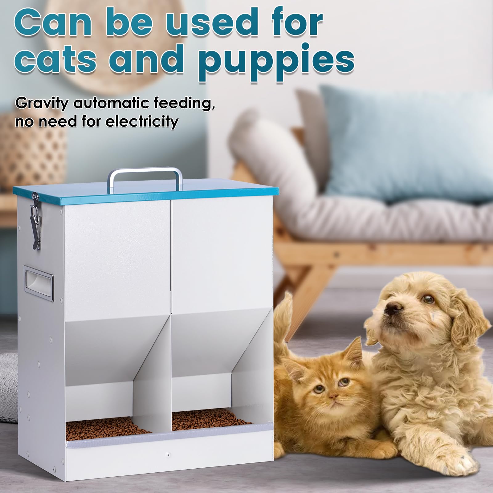 Automatic Cat Feeder for 2 Cat, 42cups/10L Automatic Pet Feeder for Dogs and Cats, Multiple Cats Feeder Outdoor Large Capacity Galvanized Steel Gravity Pet Dog Dry Food Dispenser (10L) - image 8