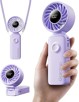 Gaiatop Portable Handheld Fan, 5 Speed Rechargeable Battery Max 18 Working Hours, 3 IN 1 Neck/Desk/Hand Fan Cooling for Travel, Beach, Women/Men Outdoor Activities Gifts - Purple