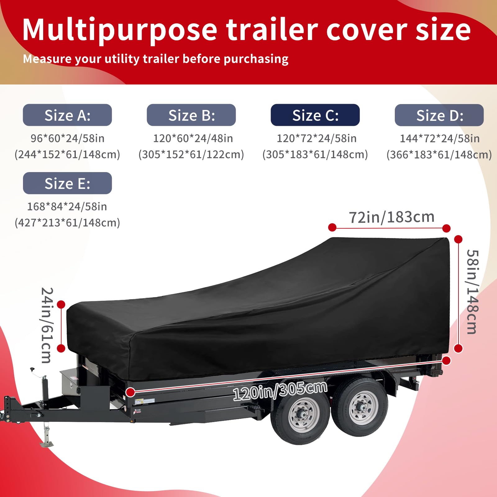 Utility Trailer Cover(with ramp gate),Waterproof Windproof Heavy Duty Black Dump Trailer Cover,420D Dust and UV Protection (Black,6 * 10)