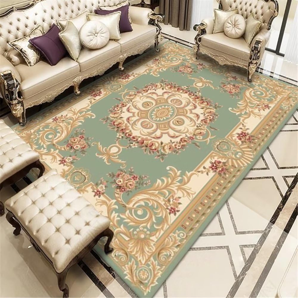 Tapis durable bleu foncé à motif floral haut de gamme pour grand salon