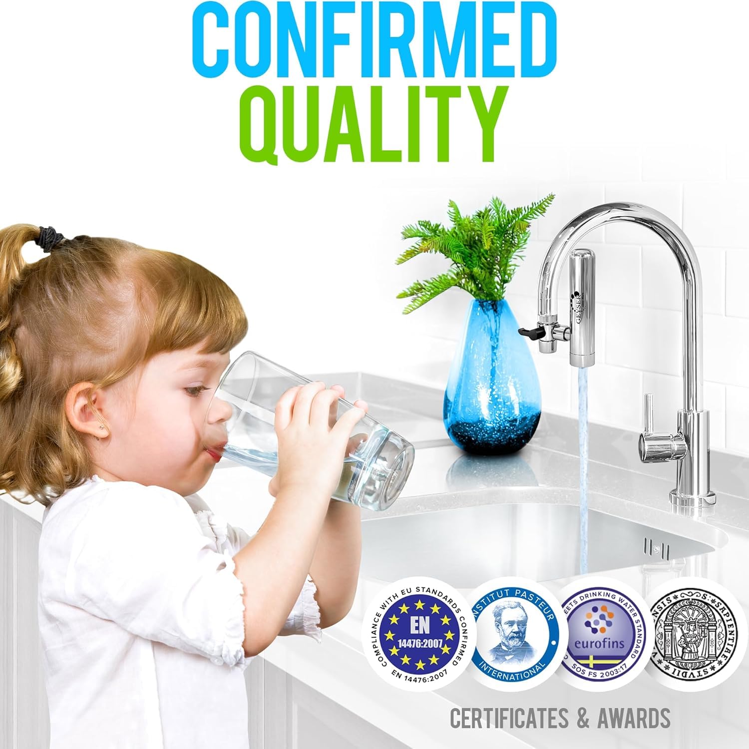 Waterlift ECO Faucet Water Filter – 99% Chlorine Removal, Tap Water Filter with ECO Cartridge, Easy DIY Installation, 2 Spray Modes, Improves Taste & Reduces Scale, Compact Kitchen Faucet Filter