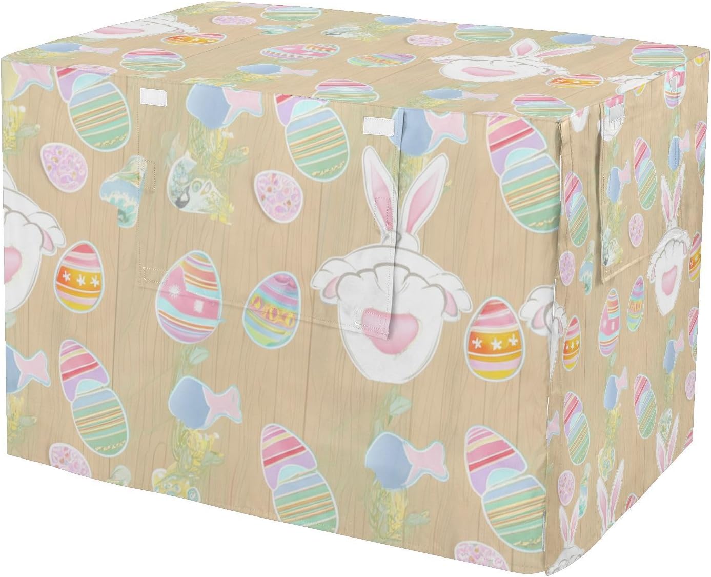 Cheerful Easter Elements Beige Pet Crate Cover with Roll-up Sides, Washable Cover for Dog Crate, Large