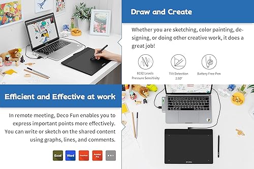 Miniatura 4 de XPPen Deco Fun - Tabletas de dibujo gráfico L de 10 x 6 pulgadas, tableta de dibujo digital con 8192 niveles de presión, lápiz digital sin batería