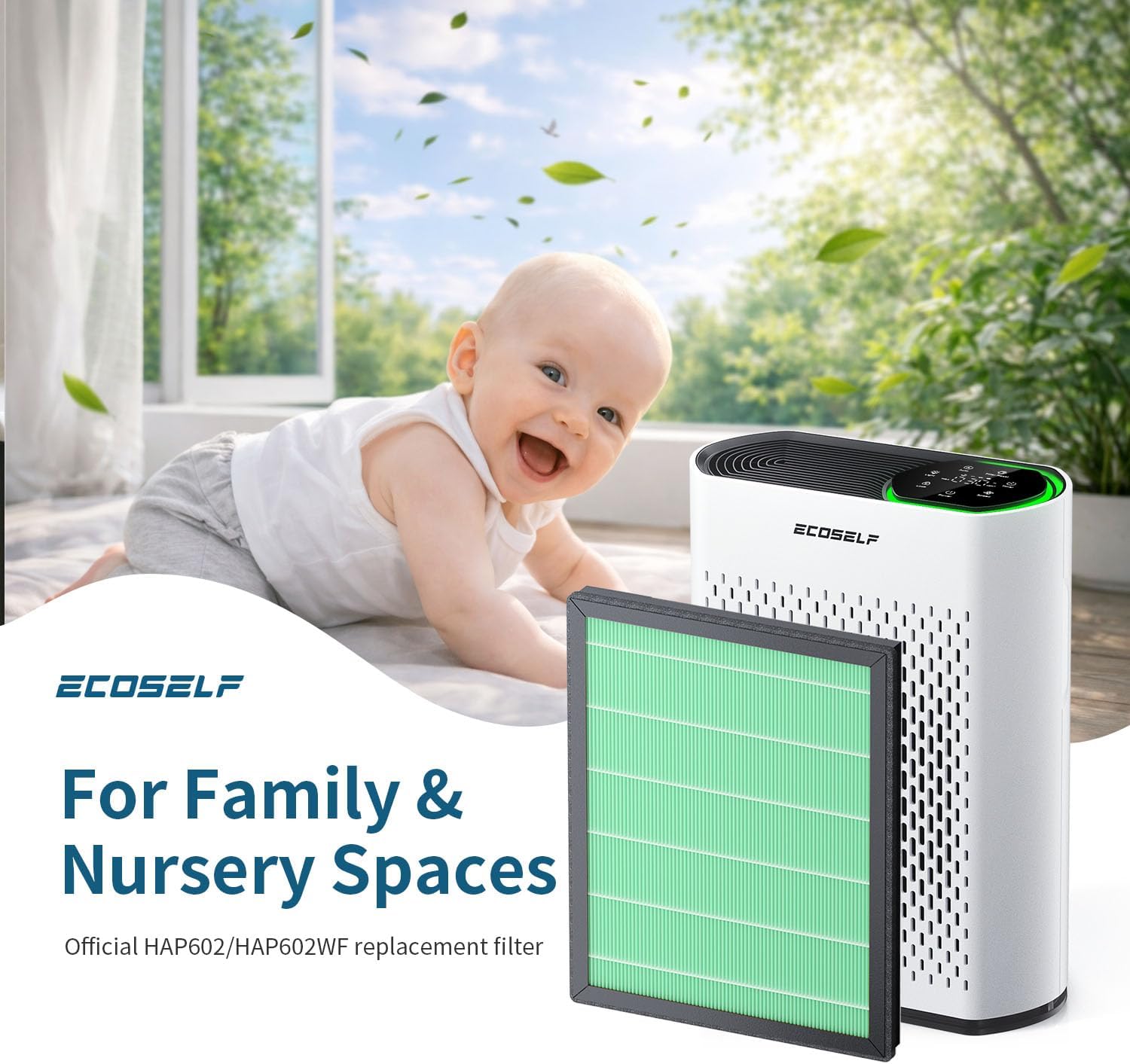 ECOSELF Genuine Replacement Air Purifier Toxin Absorber Filter for HAP602/ HAP602WF Air Purifier Filter, 3-Stage Filtration Repacement for High-Efficient Filtration (1 Pack), Green