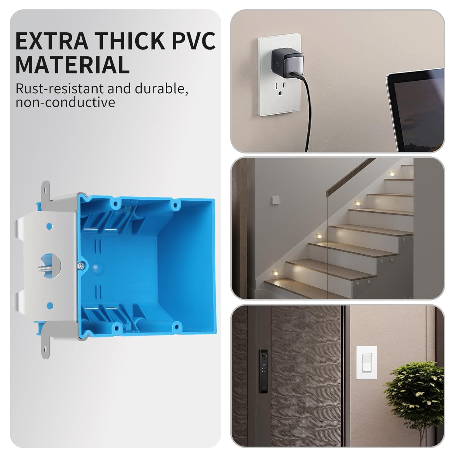 XIUTE Double Gang High Grade of PVC Switch/Outlet Wall Electrical Box，Adjustable Electrical Outlet Box 34 cu. in.Blue ETL Listed(6 Pack)
