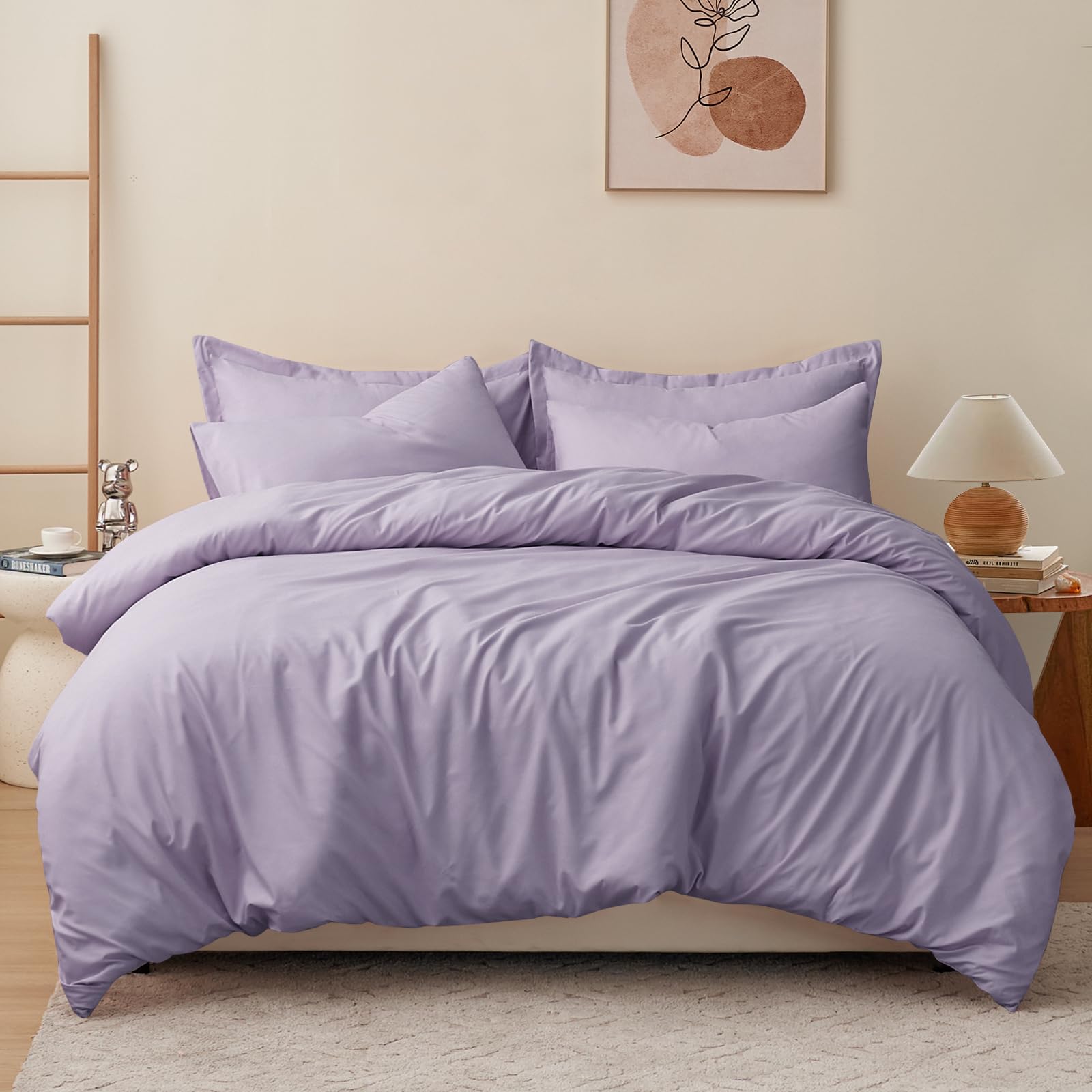 RUIKASI Lavender Super King Duvet Cover Sets Bedding Set - Purple Duvet Set Superking Bed Set with Zip, Soft Brushed Microfibre Super King Size Quilt Cover with 2 Pillowcases